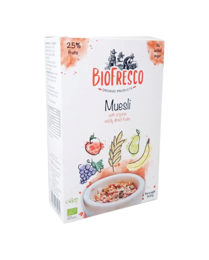 Μούσλι με 25% ελληνικά φρούτα ήπιας αφυδάτωσης “Βιοφρέσκο” 300gr Μούσλι με 25% ελληνικά φρούτα ήπιας αφυδάτωσης “Βιοφρέσκο” 300gr